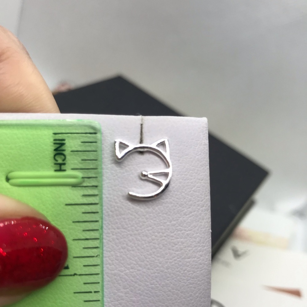 Sterling Silver 925 Cat Stud Earrings - Picture 5 of 5